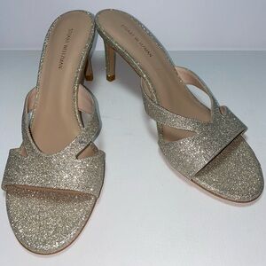 Stuart Weitzman New Like Mariposa 80 Slide Sparkling Gold Sandal Heels